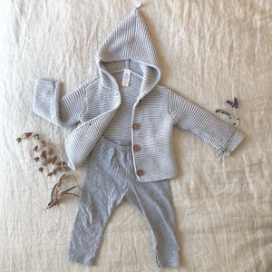 organic cotton mini mioche pants & stem cardigan